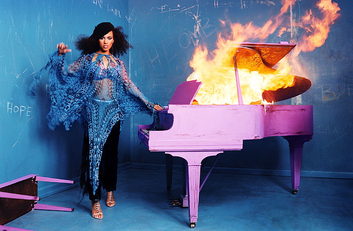 Alicia Keys, Singer, Burning Piano, HD wallpaper