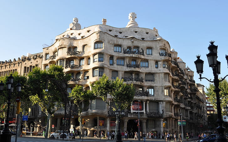 Casa Mila Barcelona, la pedrera, gaudi building, barcelona, HD wallpaper