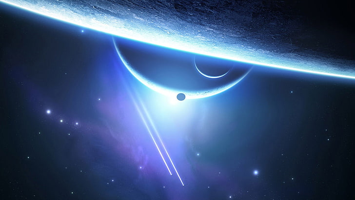 fondo de pantalla digital de tres planetas, espacio, planeta, arte espacial, Fondo de pantalla HD