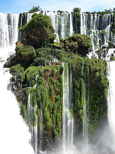 природа, пейзаж, водопад, водопад Игуасу, Аржентина, дървета, портретен дисплей, скала, HD тапет HD wallpaper