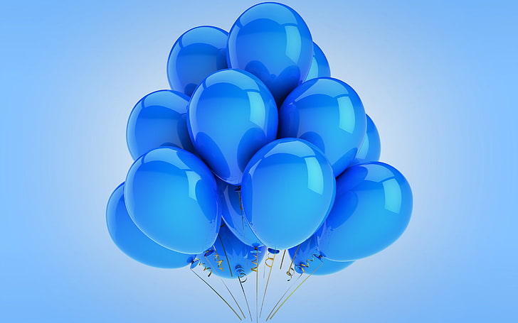 Ilustración de globos azules, globos, vacaciones, celebración, azul, Fondo de pantalla HD