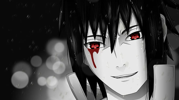 darah abadi mangekyou sharingan sharingan anime anak laki-laki naruto shippuuden bokeh hujan, Wallpaper HD
