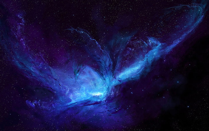 голубая галактика Млечный путь, космос, звёзды, космическое искусство, JoeyJazz, HD обои