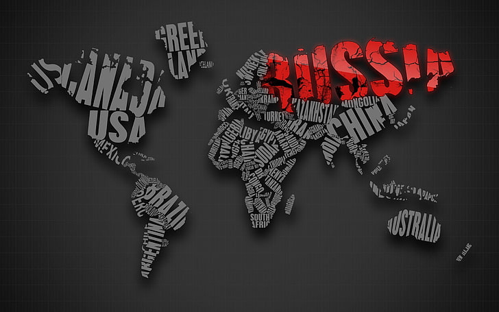 Mapa mundial gris y rojo, Rusia, Fondo de pantalla HD