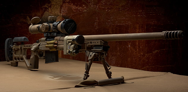 بندقية رمادية وسوداء مع منظار ، أسلحة ، بصريات ، بندقية قنص ، زريعة، خلفية HD HD wallpaper