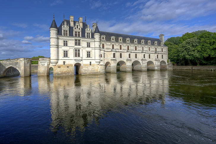 Chateau de Chenonceau, Fransa, Chateau de Chenonceau, Fransa, Loire Nehri, HD masaüstü duvar kağıdı