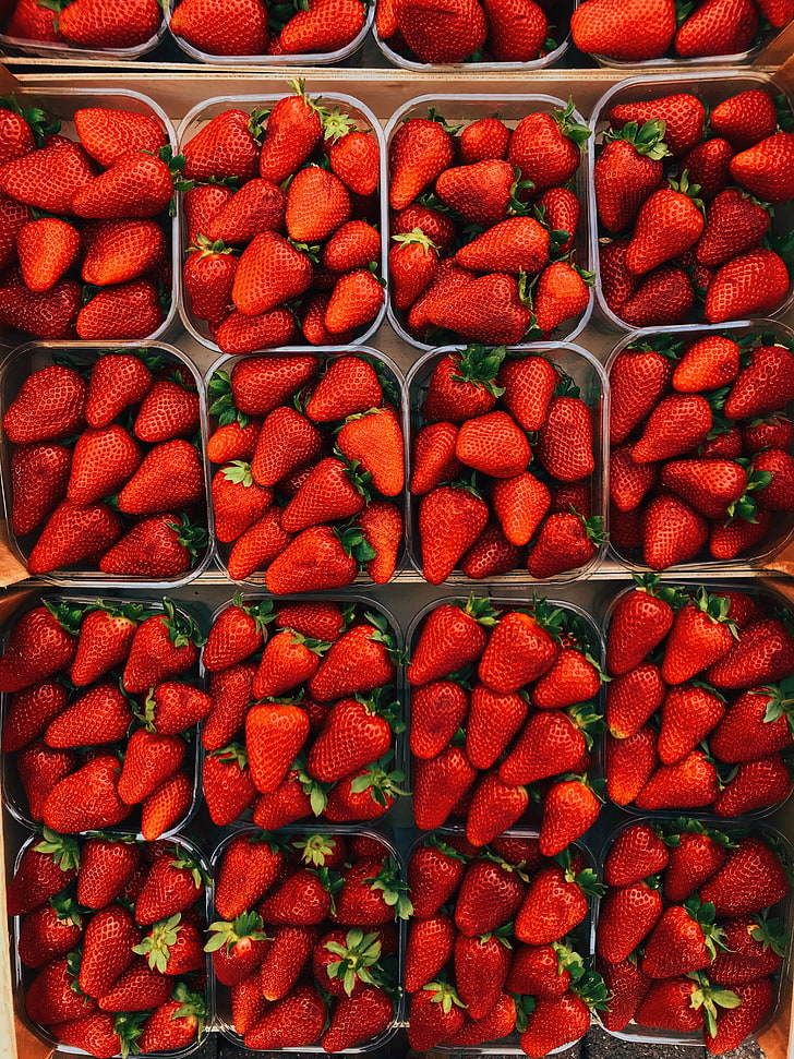 strawberry lot, strawberries, berries, ripe, baskets, HD wallpaper