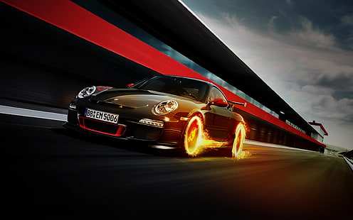 Porsche 911 GT3 RS Fire, Порше, Огонь, 911, GT3, HD обои HD wallpaper