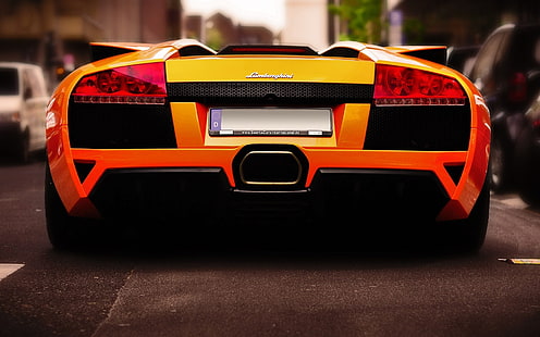 orange Lamborghini Murcielago, Lamborghini, yellow cars, car, HD wallpaper HD wallpaper