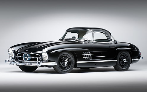 класически черен Mercedes-Benz купе, черен, Mercedes-Benz, класически, Mercedes, отпред, 1957, красива кола, 300сл, 300SL, HD тапет HD wallpaper