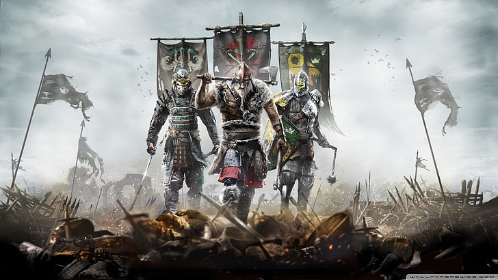 Spielfiguren digitale Tapete, Samurai, Schwert, Wikinger, For Honor, HD-Hintergrundbild