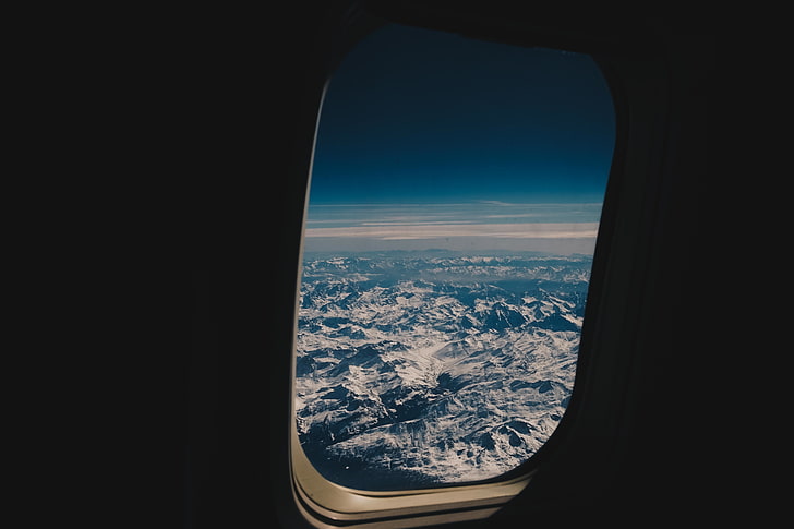 avión, montañas, vuelo, cielo, nubes, ventana, Fondo de pantalla HD
