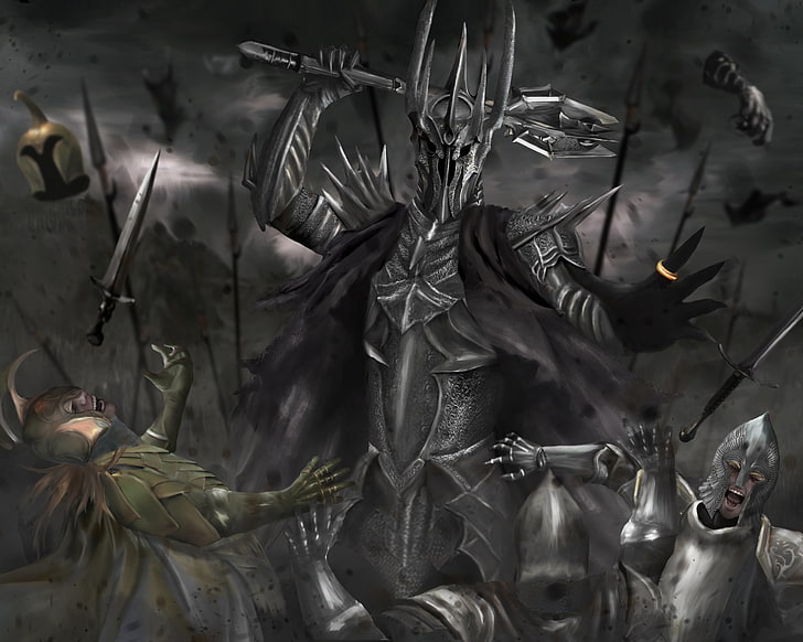 Саурон илюстрация, армия, Властелинът на пръстените, пръстен, изкуство, битка, Мейс, броня, Саурон, HD тапет