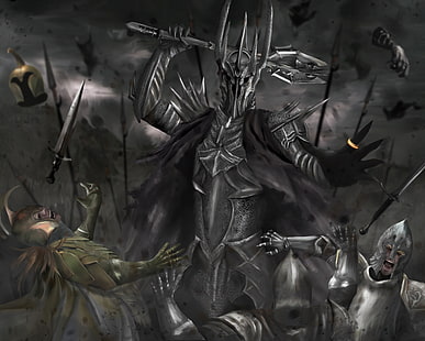Illustrazione di Sauron, esercito, il Signore degli anelli, anello, arte, battaglia, Mazza, armatura, Sauron, Sfondo HD HD wallpaper