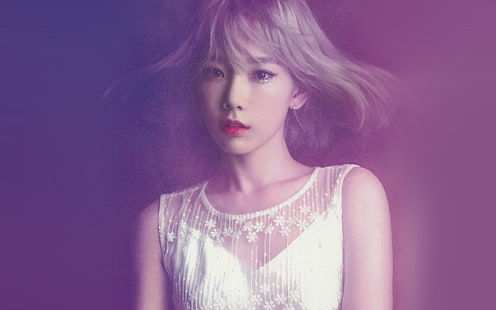 taeyeon, snsd, kpop, dziewczyna, fioletowy, różowy, Tapety HD HD wallpaper