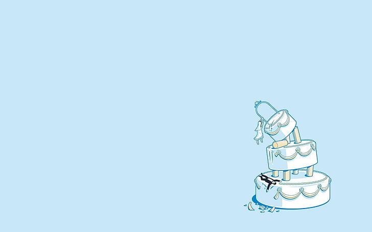 carta da parati torta a tre strati, senza filo, torta, appena sposata, semplice, umorismo, minimalismo, sfondo blu, sfondo semplice, arte digitale, Sfondo HD