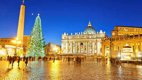 St. Peters Basilica at Christmas, Vatican City, Italy, Holidays, HD wallpaper HD wallpaper