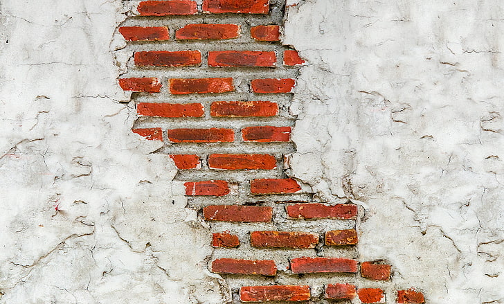 brązowy mur z cegły, pęknięty, ściana, cegła, tekstura, mur, tynk, Tapety HD