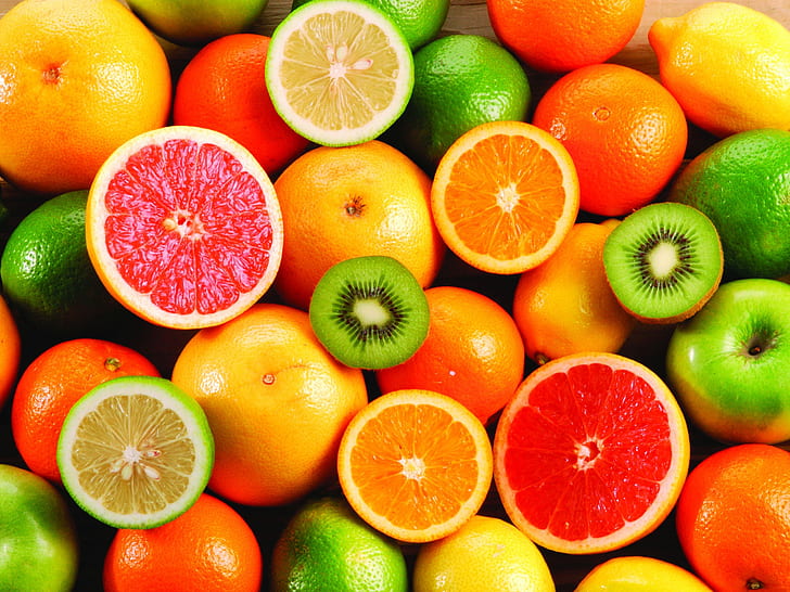 おいしいフルーツ、オレンジ、キウイフルーツ、おいしいフルーツ、オレンジ、キウイ、 HDデスクトップの壁紙