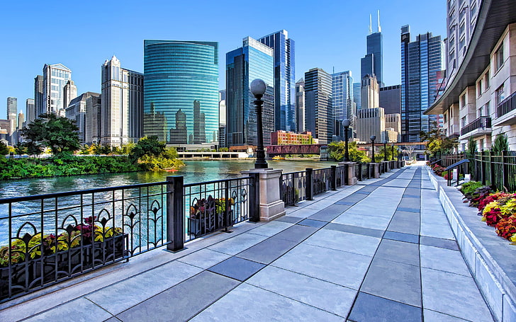 weißes und schwarzes konkretes Gebäude, Chicago, HD-Hintergrundbild