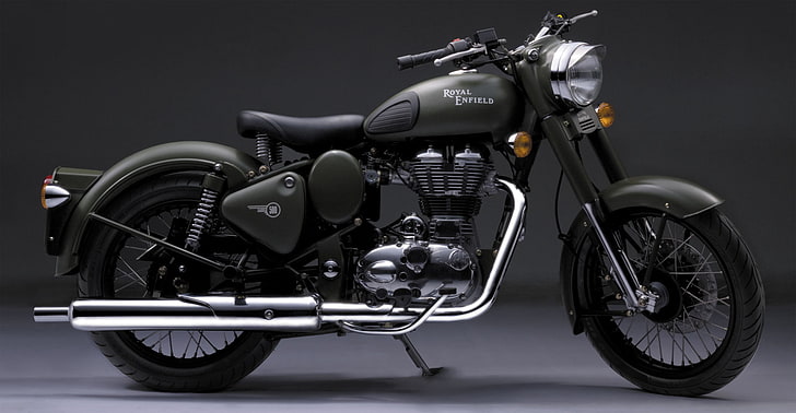 black and gray cafe racer, 2013, bullet, classic, enfield, military, royal, HD wallpaper