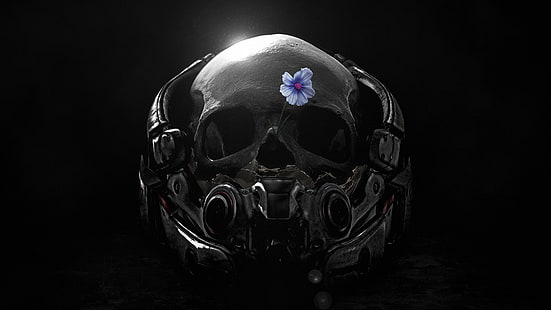 cyfrowa tapeta z czarną czaszką, Skull, Mass Effect: Andromeda, 4K, Tapety HD HD wallpaper