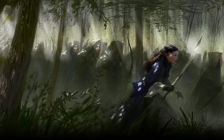 floresta o senhor dos anéis arte da fantasia elfos guerreiros femininos arwen undomiel espadas 1920x1200 wa Abstrato arte em HD de fantasia, floresta, o senhor dos anéis, HD papel de parede