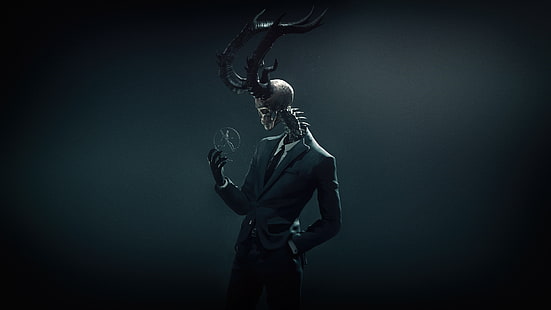  Dark, Skeleton, Creepy, Horns, Horror, Skull, Suit, HD wallpaper HD wallpaper