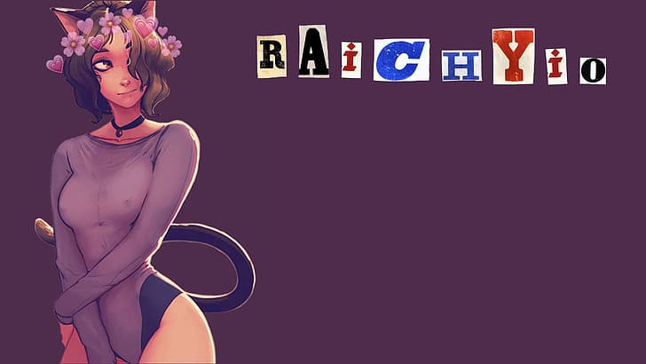 purple background, anime girls, anime, cat girl, neko ears, thick ass, HD wallpaper