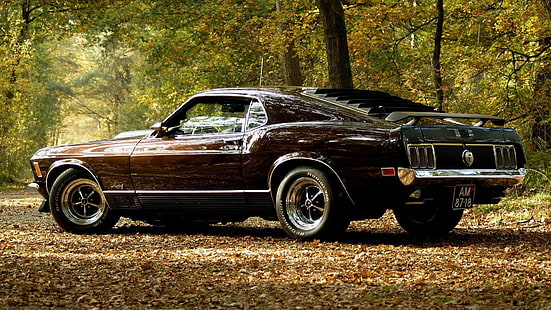 Ford Mustang, alerón, vista lateral, negro, clásico, coches, vehículo, Fondo de pantalla HD HD wallpaper
