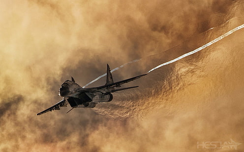 серый и черный самолеты, миг-29, Микоян МиГ-29, самолеты, военный самолет, реактивный истребитель, HD обои HD wallpaper