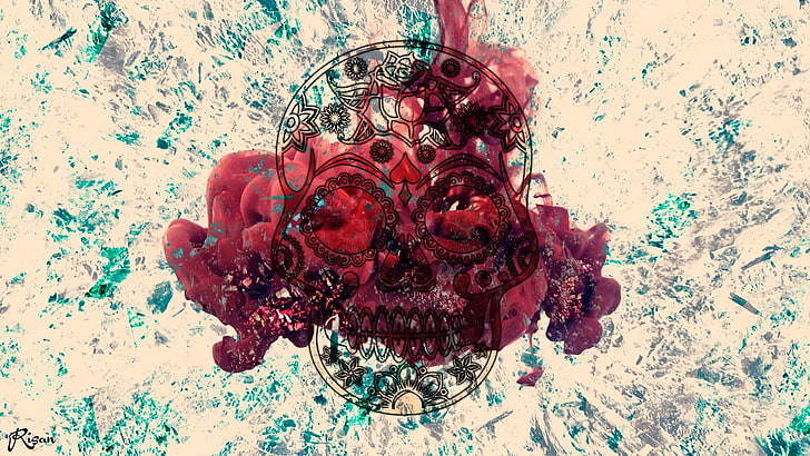 red and white skull wallpaper, skull, abstract, smoke, texture, YouTube, Electro, dubstep, HD wallpaper