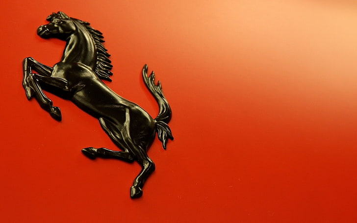 black horse painting, horse, Ferrari, emblem, HD wallpaper