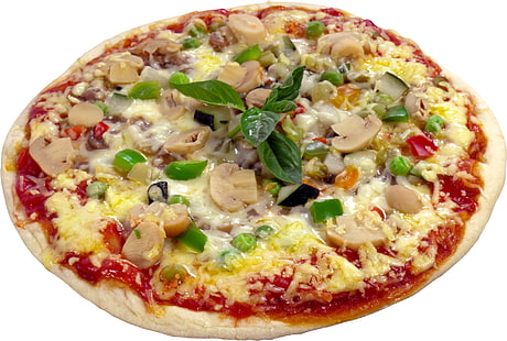 plato de pizza, pizza, hierbas, al horno, productos, queso, redondo, Fondo de pantalla HD HD wallpaper