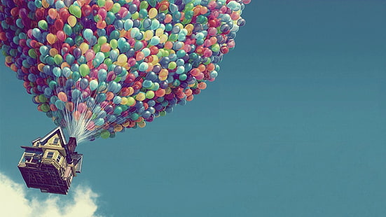 дом, воздушный шар, Pixar Animation Studios, Up (фильм), Дисней, HD обои HD wallpaper
