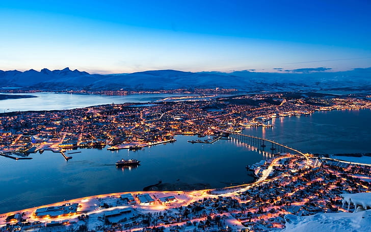 Tromso Norwegia, tromso, norwegia, panorama, góry, dom, Tapety HD