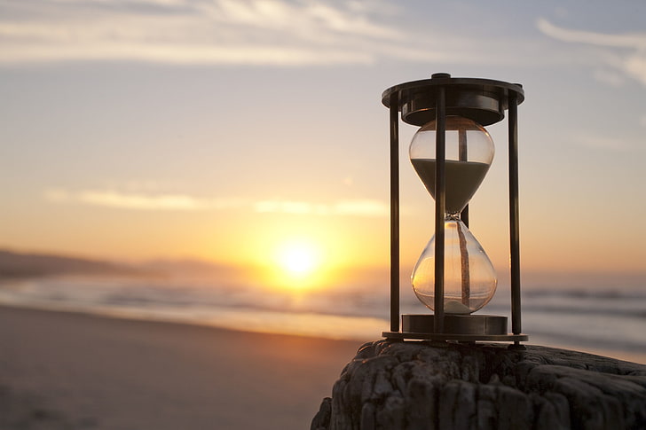 hourglass, sand, sea, wave, beach, the sky, water, the sun, clouds, sunset, background, Wallpaper, different, hourglass, widescreen, full screen, HD wallpapers, HD wallpaper