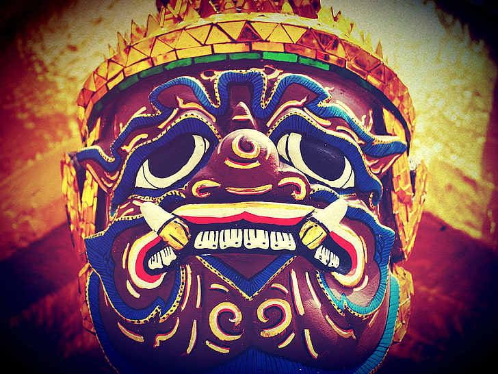 asia, asian, background, bangkok, blue, buddhism, buddhist, colorful, decorative, demon, demonic, devil, east, eastern, exotic, far, giant, gold, golden, grand, guardians, kaew, keo, king, mythical, nirvana, oriental, orna, HD wallpaper