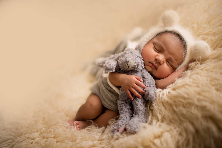 mainan, tidur, beruang, bulu, telinga, anak, topi, bayi, Wallpaper HD
