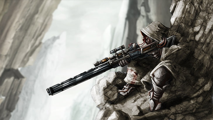 sniper anime illustration, sniper rifle, soldier, HD wallpaper