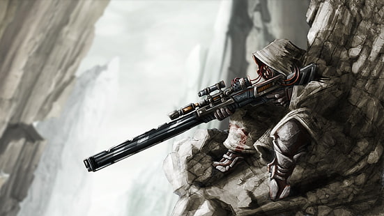 Ilustración de anime de francotirador, rifle de francotirador, soldado, Fondo de pantalla HD HD wallpaper