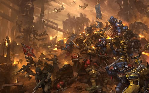 Warhammer 40.000, Spielewerkstatt, Space Marine, Space Marines, Ultramarines, Chaos, Chaos Space Marine, Chaos Space Marines, Militär, imperiale Wache, HD-Hintergrundbild HD wallpaper