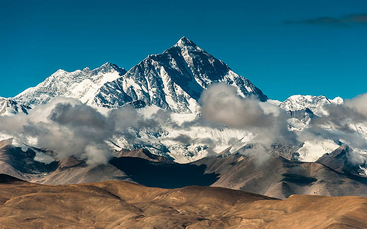 Mountains Snow China Rocks Tibet Mount Everest Blue Skies HD Widescreen, mountains, blue, china, everest, mount, rocks, skies, snow, tibet, widescreen, HD wallpaper