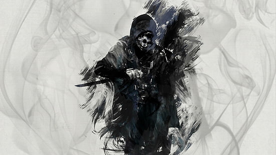 черен череп герой цифров тапет, произведения на изкуството, Dishonored, видео игри, череп, нож, HD тапет HD wallpaper