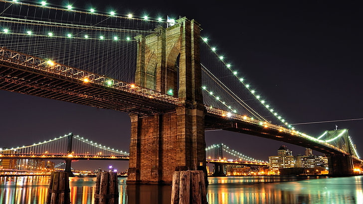 cityscape, city, building, bridge, New York City, Brooklyn Bridge, HD wallpaper
