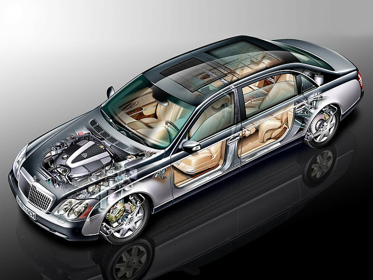 двигатели схематическое зубчатые передачи машиностроение автомобиль Maybach Daimler AG автомобиль колеса эскизы отражение роскошные автомобили чертежи, HD обои