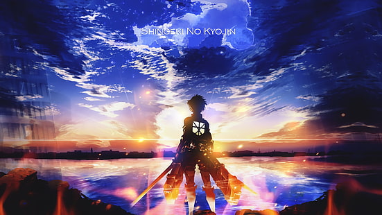 Shingeki No Kyojin anime illustration, Shingeki no Kyojin, Eren Jeager, anime, anime boys, sunset, HD wallpaper HD wallpaper