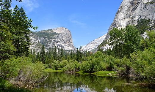 lake, Yosemite, forest, OSX, apple, 4k, 8k, mountains, 5k, HD wallpaper HD wallpaper