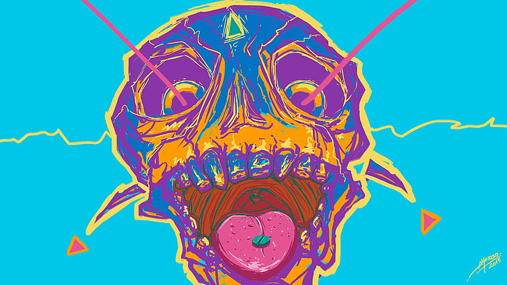 psychedelic, artwork, skull, HD wallpaper