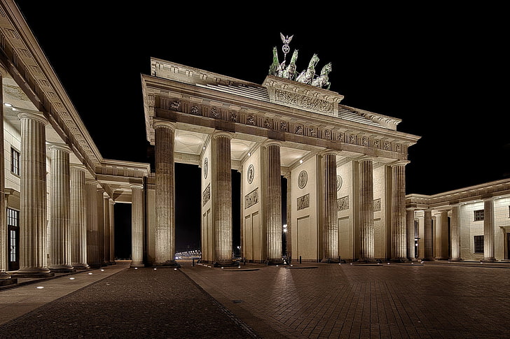 النصب التذكارية ، بوابة براندنبورغ ، برلين ، ألمانيا ، النصب التذكاري ، الليل، خلفية HD